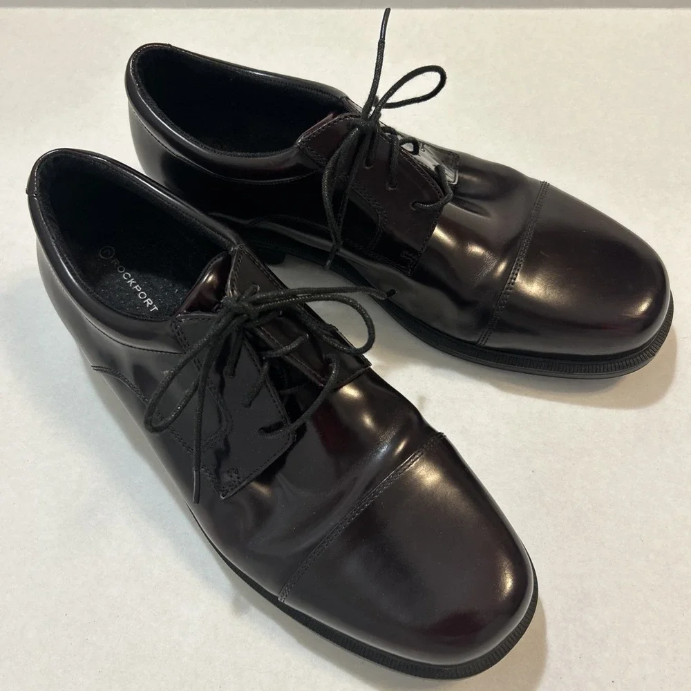 Rockport Shoes Mens 10.5 Burgundy Leather Comfort Cap Toe Dress Oxfords Adiprene